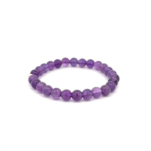 Natural Gemstones Amethyst 6mm Stretchable Bracelet 14k Gold Polished Bead Charm - Picture 3 of 6